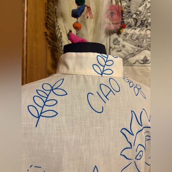 Cummense Ciao Wine Cream Blue Graphic Babydoll Ruffle Dress Medium - Picture 9 of 10